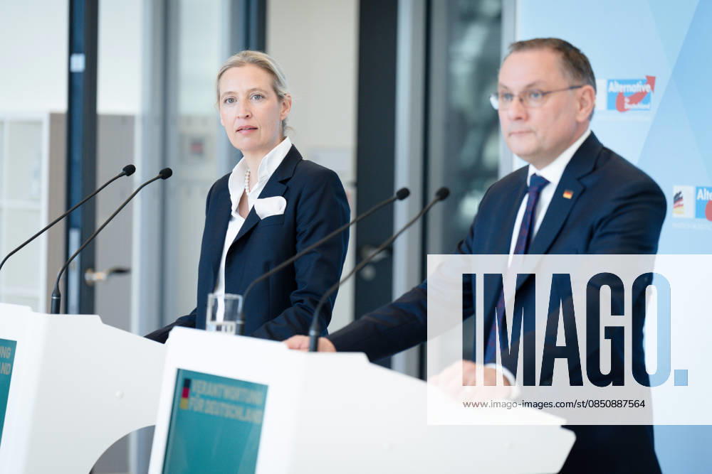 AfD, Alice Weidel, Tino Chrupalla Bundestag, Bundestag parliamentary group, AfD, press statement, chairperson, federal spokesperson, Alice Weidel, chairperson, federal spokesperson, Tino Chrupalla Berlin Berlin GER