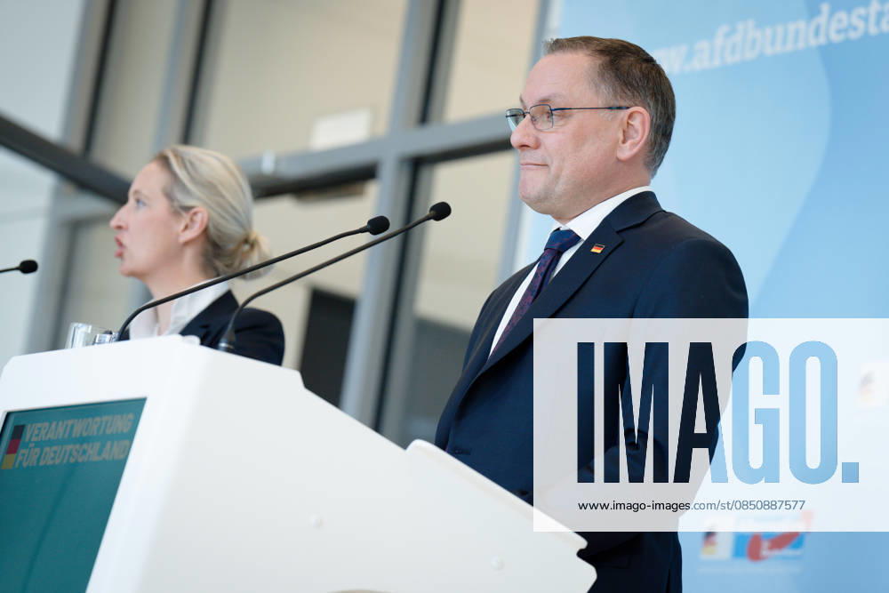 AfD, Alice Weidel, Tino Chrupalla Bundestag, Bundestag parliamentary group, AfD, press statement, chairperson, federal spokesperson, Alice Weidel, chairperson, federal spokesperson, Tino Chrupalla Berlin Berlin GER