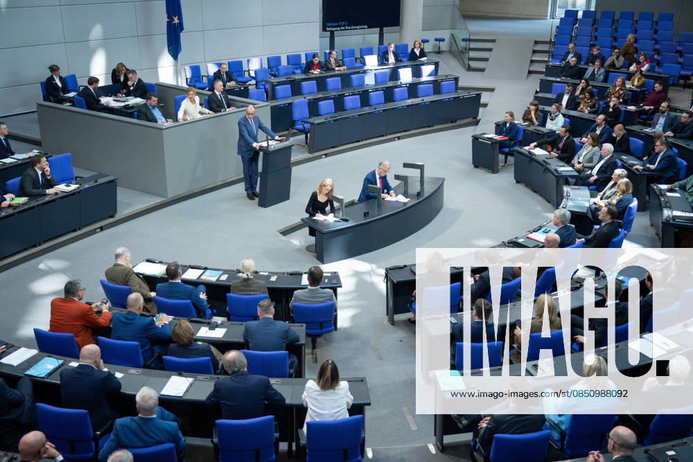 German Bundestag, 64 Plenary Session German Bundestag, 64 Federal Chancellor Friedrich Merz CDU during his government statement on the European Council at the 64th session of the German Bundestag in Berlin, 18 03 2026 Berlin Berlin Germany