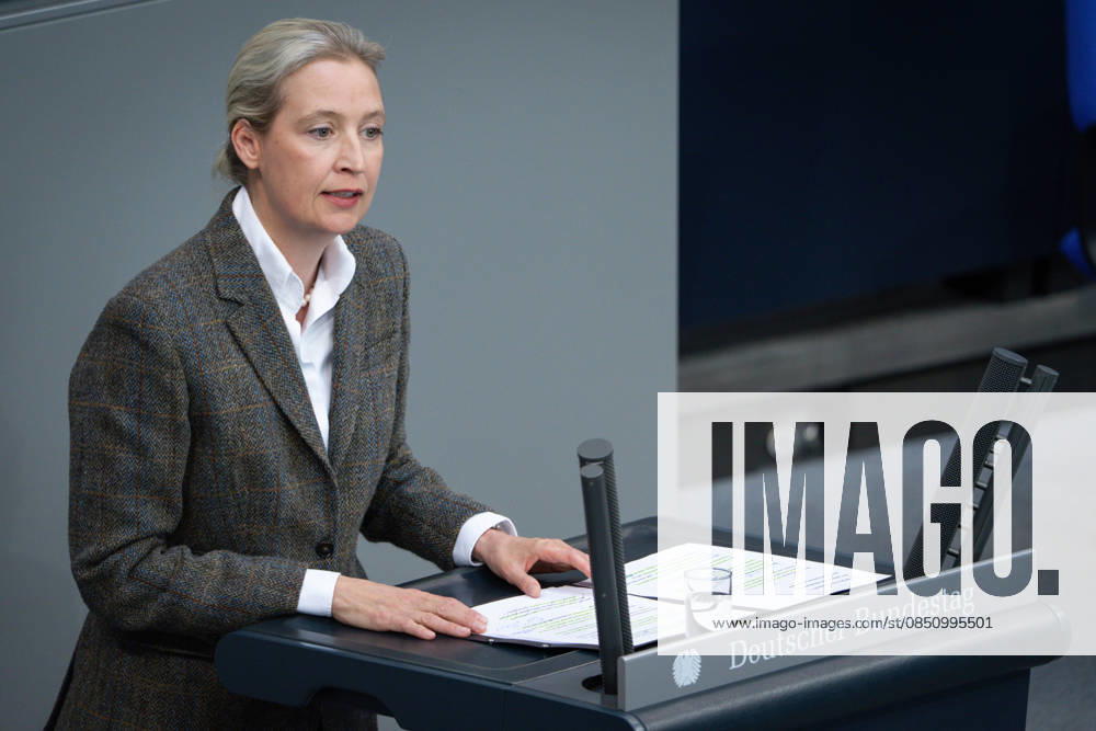 German Bundestag, 64th plenary session Alice Weidel AfD in portrait during her speech on the agenda item government statement on the European Council at the 64th session of the German Bundestag in Berlin, 18 03 2026 Berlin Berlin Germany