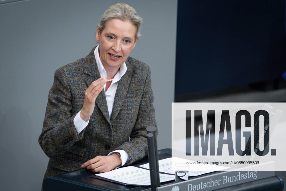 German Bundestag, 64th plenary session Alice Weidel AfD in portrait during her speech on the agenda item government statement on the European Council at the 64th session of the German Bundestag in Berlin, 18 03 2026 Berlin Berlin Germany