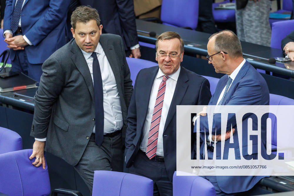 Bundestag Lars Klingbeil SPD , Federal Minister of Finance, Boris Pistorius SPD , Federal Minister of Defense and Federal Chancellor Friedrich Merz CDU , in the German Bundestag on 18 03 26 in Berlin Berlin Berlin Germany Bundestag
