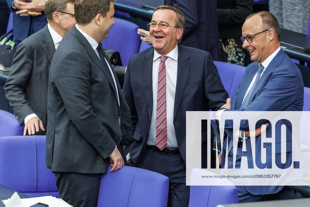 Bundestag Lars Klingbeil SPD , Federal Minister of Finance, Boris Pistorius SPD , Federal Minister of Defense and Federal Chancellor Friedrich Merz CDU , in the German Bundestag on 18 03 26 in Berlin Berlin Berlin Germany Bundestag