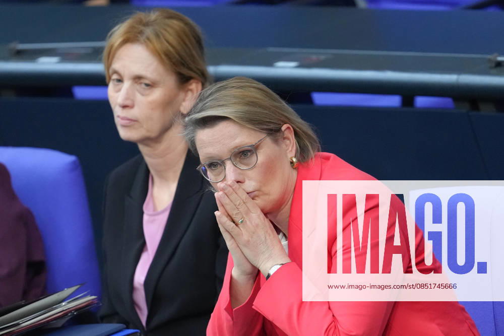 German Bundestag, 67th plenary session Karin Prien, Federal Minister of Education, Family Affairs, Senior Citizens, Women and Youth together with Dr. Stefanie Hubig, Federal Minister of Justice and Consumer Protection listen to the debate on violence against women and girls on the government bench at the 67th session of the German Bundestag in Berlin, 25