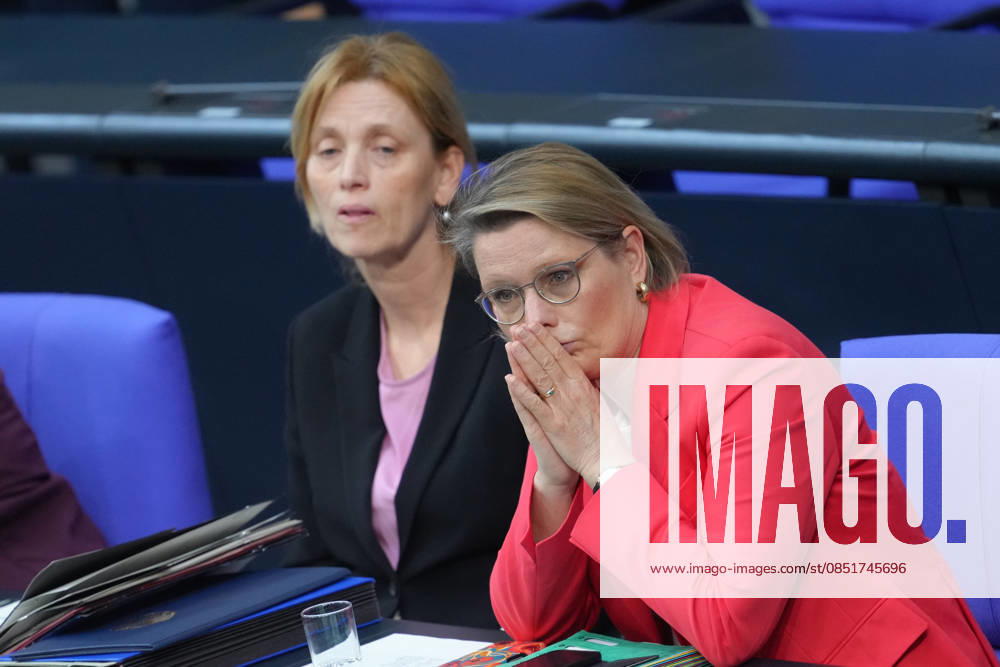 German Bundestag, 67th plenary session Karin Prien, Federal Minister of Education, Family Affairs, Senior Citizens, Women and Youth together with Dr. Stefanie Hubig, Federal Minister of Justice and Consumer Protection listen to the debate on violence against women and girls on the government bench at the 67th session of the German Bundestag in Berlin, 25