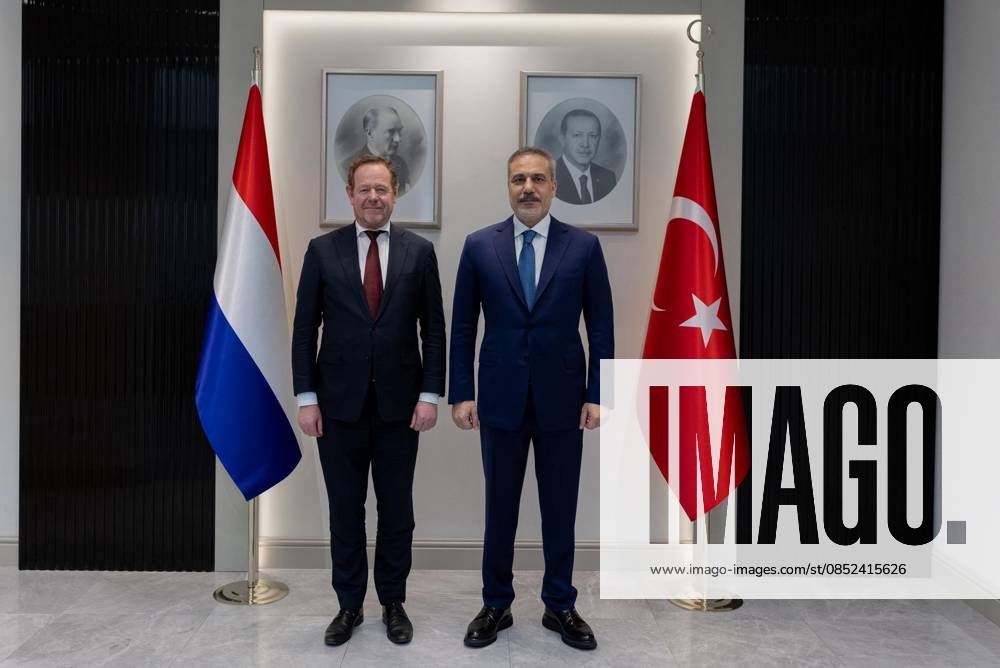 Turkish Foreign Minister Hakan Fidan ANKARA, TURKIYE - APRIL 01: Turkish Foreign Minister Hakan Fidan (R) meets with Dutch Minister of Justice and Security, David Van Weel (L) in Ankara, Turkiye on April 01, 2026. Mustafa Hatipoglu Anadolu Ankara Turkey. Editorial use only. Please get in touch for any other usage.