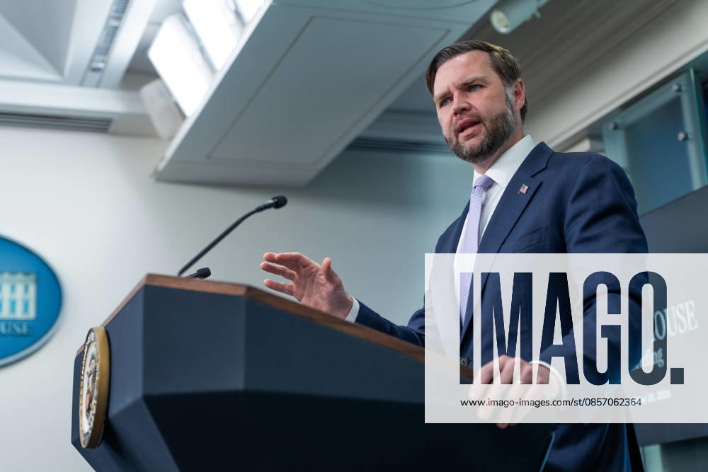 Vice President JD Vance gives remarks during a press conference in the James Brady Press Briefing Room of the White House in Washington, DC on Tuesday, May 19, 2026. Vance defended the creation of a $1.8 billion Department of Justice fund that would compensate certain individuals who were investigated and prosecuted by the Biden Administration. WAP20250519016 AARONxSCHWARTZ