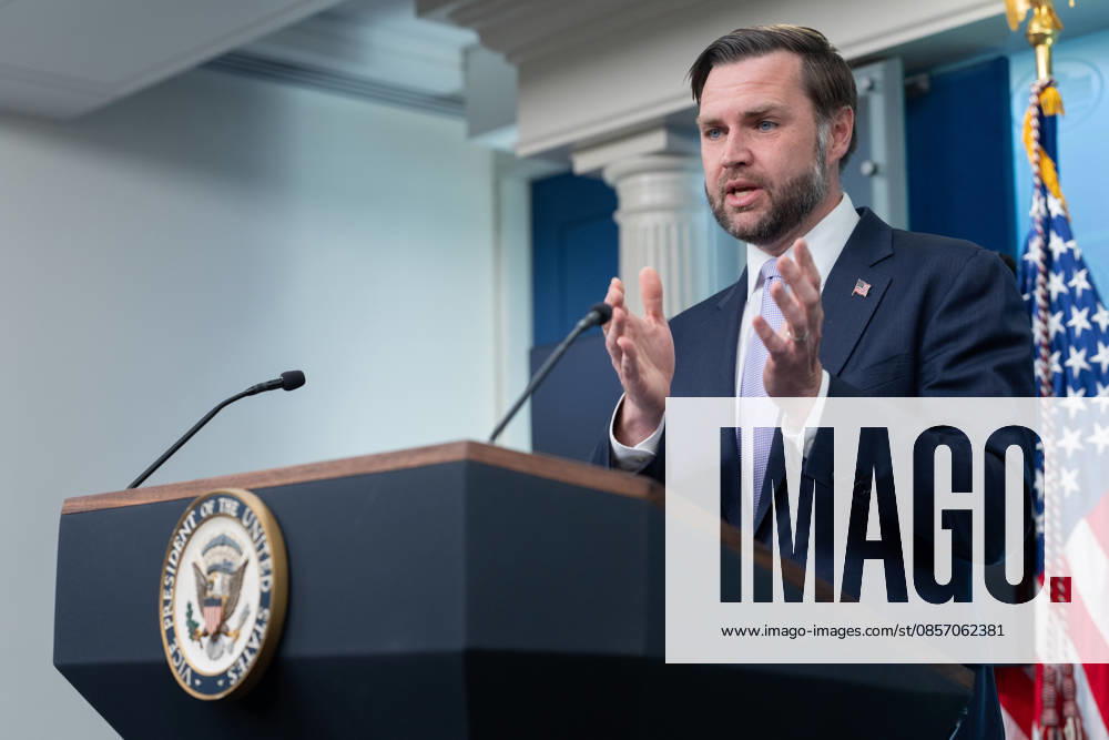 Vice President JD Vance gives remarks during a press conference in the James Brady Press Briefing Room of the White House in Washington, DC on Tuesday, May 19, 2026. Vance defended the creation of a $1.8 billion Department of Justice fund that would compensate certain individuals who were investigated and prosecuted by the Biden Administration. WAP20250519038 AARONxSCHWARTZ