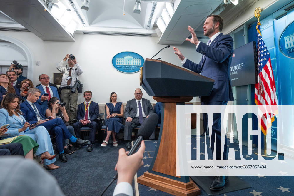 Vice President JD Vance gives remarks during a press conference in the James Brady Press Briefing Room of the White House in Washington, DC on Tuesday, May 19, 2026. Vance defended the creation of a $1.8 billion Department of Justice fund that would compensate certain individuals who were investigated and prosecuted by the Biden Administration. WAP20250519017 AARONxSCHWARTZ