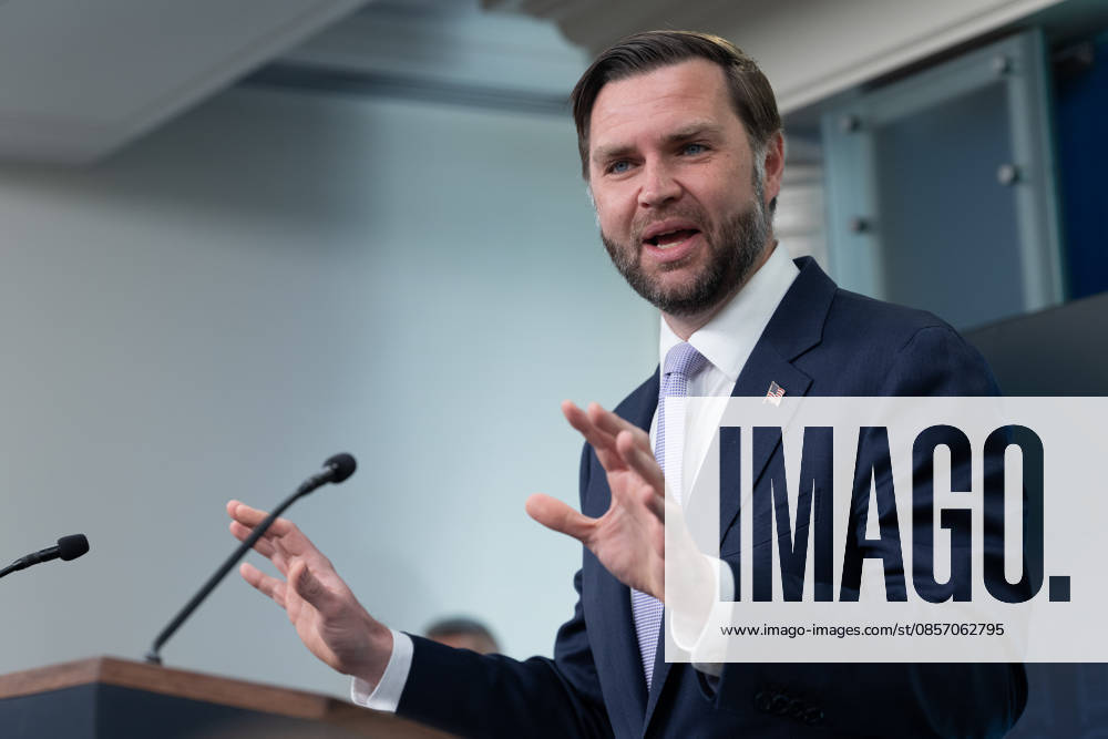 Vice President JD Vance gives remarks during a press conference in the James Brady Press Briefing Room of the White House in Washington, DC on Tuesday, May 19, 2026. Vance defended the creation of a $1.8 billion Department of Justice fund that would compensate certain individuals who were investigated and prosecuted by the Biden Administration. WAP20260519603 AARONxSCHWARTZ