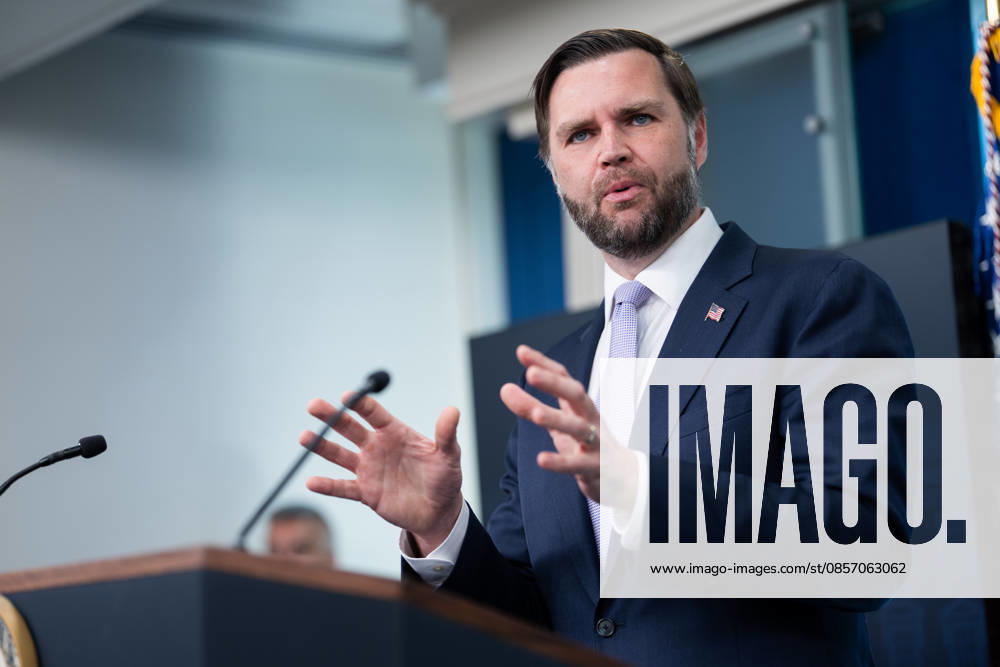 Vice President JD Vance gives remarks during a press conference in the James Brady Press Briefing Room of the White House in Washington, DC on Tuesday, May 19, 2026. Vance defended the creation of a $1.8 billion Department of Justice fund that would compensate certain individuals who were investigated and prosecuted by the Biden Administration. WAP20260519616 AARONxSCHWARTZ