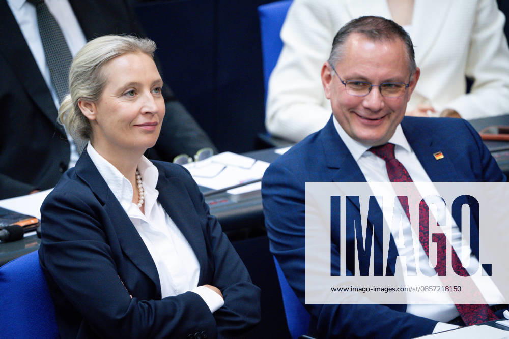 German Bundestag, 80th plenary session Alice Weidel AfD together with Tino Chrupalla AfD in the plenary at the 80th session of the German Bundestag in Berlin, 21 05 2026 Berlin Berlin Germany