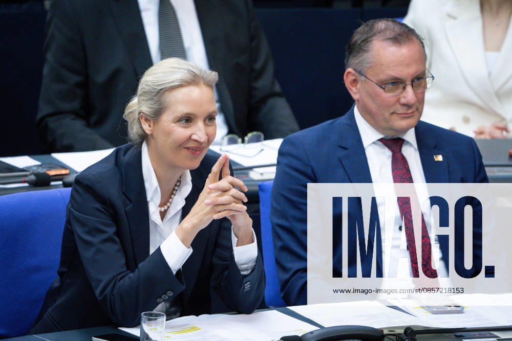 German Bundestag, 80th plenary session Alice Weidel AfD together with Tino Chrupalla AfD in the plenary at the 80th session of the German Bundestag in Berlin, 21 05 2026 Berlin Berlin Germany