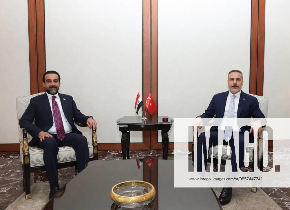 Turkish Foreign Minister Hakan Fidan ANKARA, TURKIYE - MAY 24: (---- - MANDATORY CREDIT - TURKISH FOREIGN MINISTRY HANDOUT - NO MARKETING NO ADVERTISING CAMPAIGNS - DISTRIBUTED AS A SERVICE TO CLIENTS----) Turkish Foreign Minister Hakan Fidan (R) receives the leader of Iraq s Taqaddum Party, Mohammad al-Halbousi (L), in Ankara, Turkiye, on May 24, 2026. Turkish Foreign Ministry Handout Anadolu Ankara Turkey. Editorial use only. Please get in touch for any other usage.