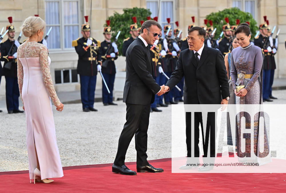 President Emmanuel Macron, Brigitte Macron, Rama X, King of Thailand, and his wife, Queen Suthida, arriving at the Élysée Palace for a state dinnerstate dinner in honor of the visit of the King of Thailand and his wife to Paris on June 29, 2026. Christian Liewig Bestimage Arrivals at the state dinner held at the Élysée Palace in Paris in honor of the visit of the King of Thailand and his wife. Paris, France