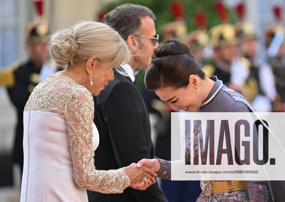 President Emmanuel Macron, Brigitte Macron, and Queen Suthida arriving at the Élysée Palace for a state dinnerstate dinner in honor of the visit of the King of Thailand and his wife to Paris on June 29, 2026. Christian Liewig Bestimage Arrivals at the state dinner held at the Élysée Palace in Paris in honor of the visit of the King of Thailand and his wife. Paris, France