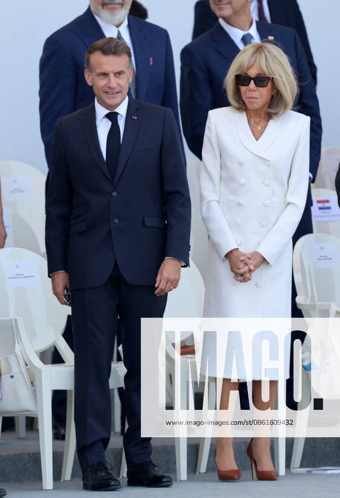 President Emmanuel Macron and Brigitte Macron at the July 14 military ceremony in Paris Jacovides Liewig Bestimage Bastille Day military parade on July 14, 2026, Paris, France
