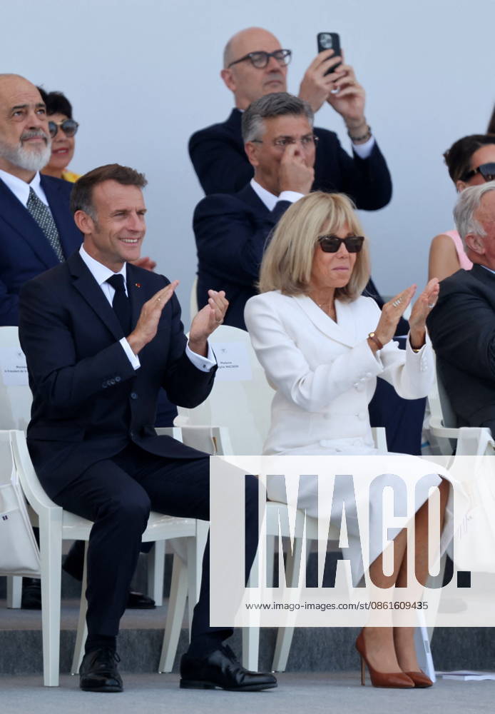President Emmanuel Macron and Brigitte Macron at the July 14 military ceremony in Paris Jacovides Liewig Bestimage Bastille Day military parade on July 14, 2026, Paris, France