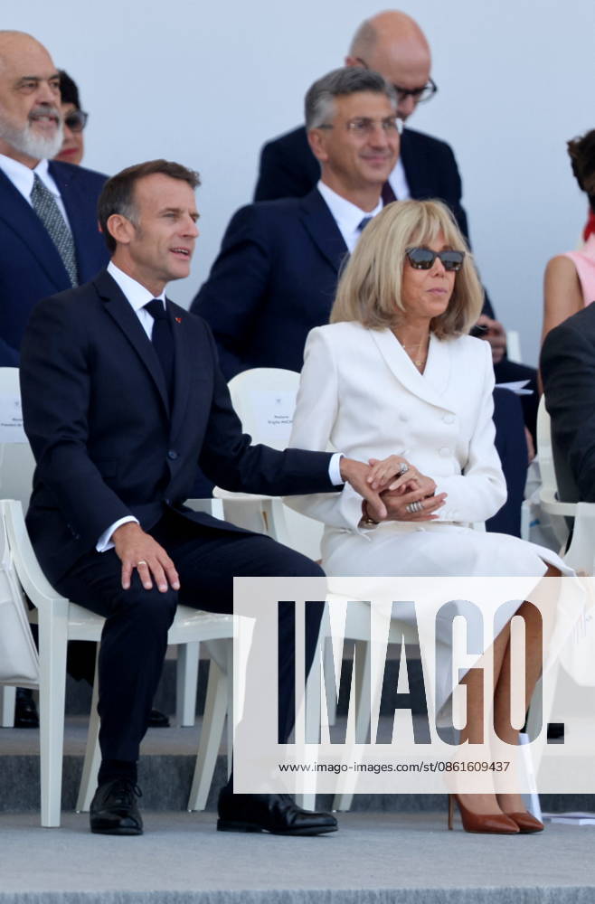 President Emmanuel Macron and Brigitte Macron at the July 14 military ceremony in Paris Jacovides Liewig Bestimage Bastille Day military parade on July 14, 2026, Paris, France