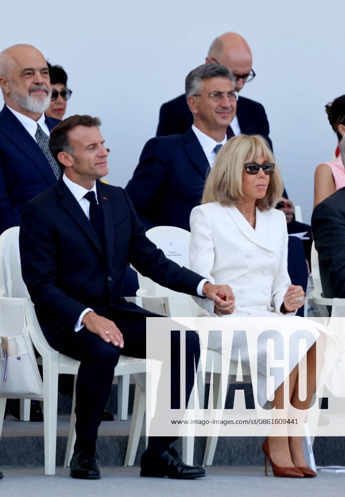 President Emmanuel Macron and Brigitte Macron at the July 14 military ceremony in Paris Jacovides Liewig Bestimage Bastille Day military parade on July 14, 2026, Paris, France