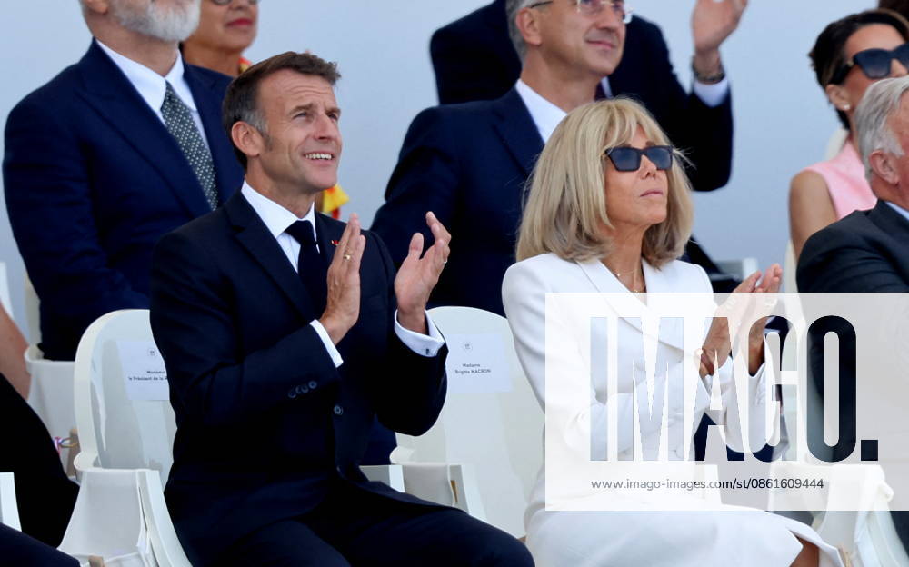 President Emmanuel Macron and Brigitte Macron at the July 14 military ceremony in Paris Jacovides Liewig Bestimage Bastille Day military parade on July 14, 2026, Paris, France
