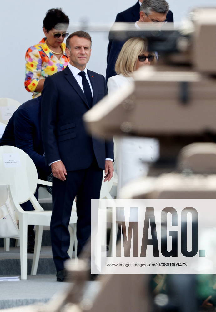 President Emmanuel Macron and Brigitte Macron at the July 14 military ceremony in Paris Jacovides Liewig Bestimage Bastille Day military parade on July 14, 2026, Paris, France