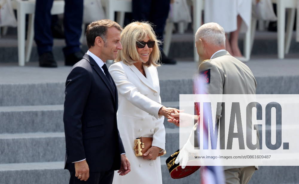 President Emmanuel Macron and Brigitte Macron at the July 14 military ceremony in Paris Jacovides Liewig Bestimage Bastille Day military parade on July 14, 2026, Paris, France