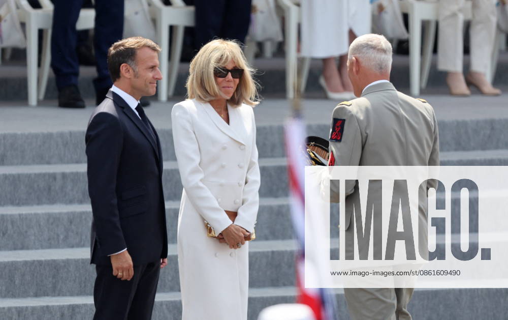 President Emmanuel Macron and Brigitte Macron at the July 14 military ceremony in Paris Jacovides Liewig Bestimage Bastille Day military parade on July 14, 2026, Paris, France