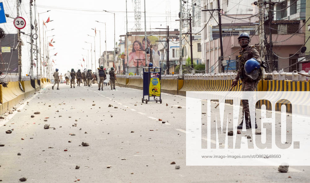 Clashes erupt between police and protesters erupt during the Bihar Bandh protest Patna, July 25 (ANI): Stones lie scattered on the road after clashes between police and protesters erupt during the Bihar Bandh protest over the NEET paper leak, in Patna on Saturday. PATNA BIHAR INDIA
