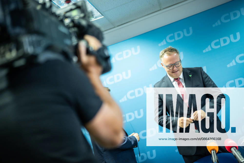 Mario Voigt, Minister-President of Thuringia, holds a press conference at the CDU state headquarters Press conference by the Minister-President of Thuringia at the CDU state headquarters, Erfurt, Thuringia, Germany CDU Thuringia State Headquarters