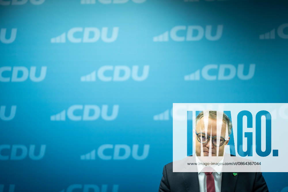Mario Voigt, Minister-President of Thuringia, holds a press conference at the CDU state headquarters Press conference by the Minister-President of Thuringia at the CDU state headquarters, Erfurt, Thuringia, Germany CDU Thuringia State Headquarters