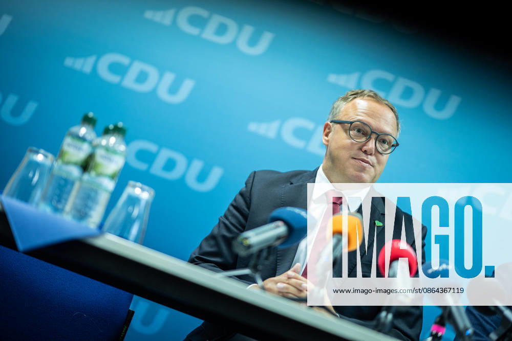 Mario Voigt, Minister-President of Thuringia, holds a press conference at the CDU state headquarters Press conference by the Minister-President of Thuringia at the CDU state headquarters, Erfurt, Thuringia, Germany CDU Thuringia State Headquarters