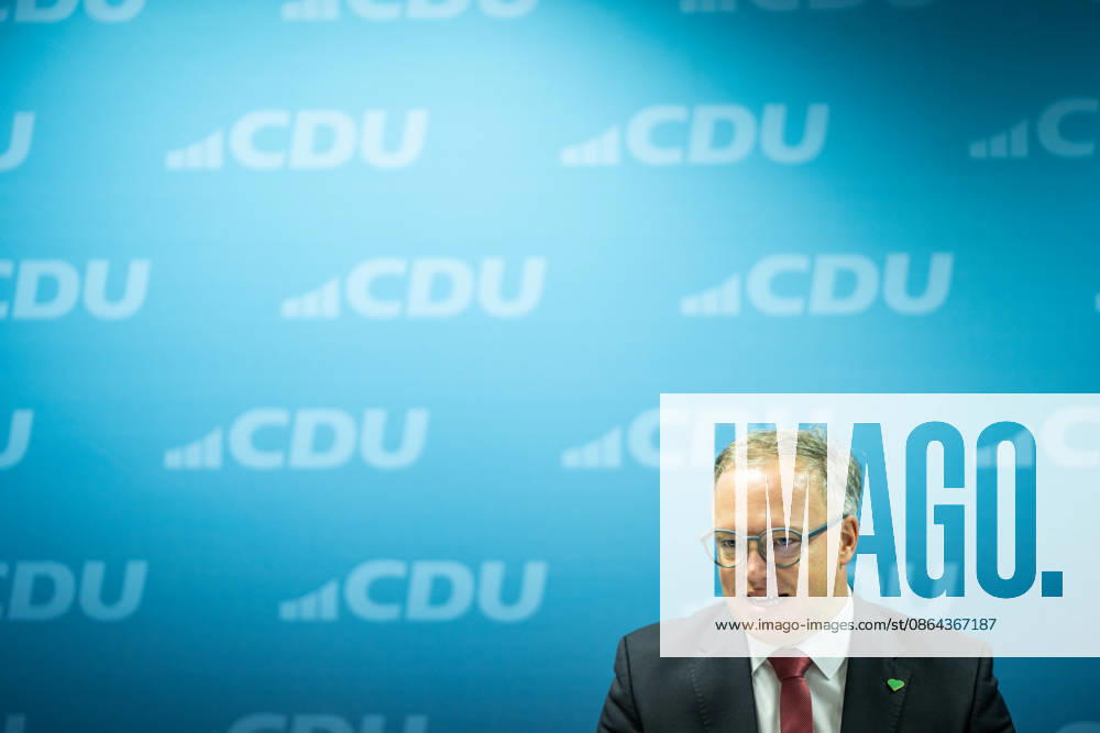 Mario Voigt, Minister-President of Thuringia, holds a press conference at the CDU state headquarters Press conference by the Minister-President of Thuringia at the CDU state headquarters, Erfurt, Thuringia, Germany CDU Thuringia State Headquarters