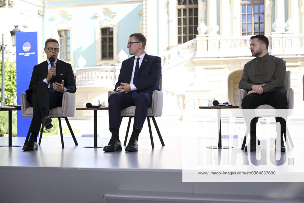 LKS 20260823 Finland s President Alexander Stubb (L), Estonia s Prime Minister Kristen Michal and President of Ukraine Volodymyr Zelensky during the joint press conference of the Ukraine-Nordic-Baltic Summit in Kyiv, Ukraine on August 23, 2026. - ANTTI AIMO-KOIVISTO Kiova Ukraina