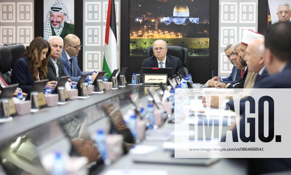 Palestinian Prime Minister Chairs Weekly Cabinet Meeting in Ramallah Palestinian Prime Minister Mohammad Mustafa chairs the weekly cabinet meeting in Ramallah, in the West Bank, on August 24, 2026. The cabinet warned of a sharp and accelerating deterioration in humanitarian conditions in the Gaza Strip amid severe shortages of aid and restrictions on its entry. Photo by Prime Minister Office apaimages Ramallah West Bank Palestinian Territory 240826_Ramallah_PMO_00(5)