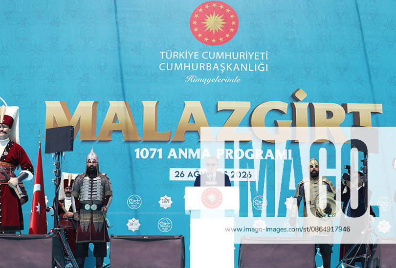 Turkish President Erdogan Attends 955th Anniversary of Manzikert Victory Turkish President Recep Tayyip Erdogan attends a ceremony marking the 955th anniversary of the Victory of Manzikert at the Battle of Manzikert Historical National Park in eastern Türkiye, on August 26, 2026. The commemoration marks the 1071 Battle of Manzikert and the conquest of Anatolia. Photo by Turkish presidency apaimages Istanbul Istanbul Turkey 260826_T__rkiye_TPO_00(8)