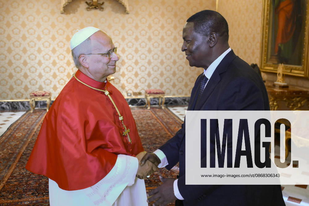 IPA89172097 - Italy, Rome, Vatican, October 1, 2026: Pope Leo XIV receives His Excellency Mr. Faustin Archange Touadera, President of the Central African Republic, in a private audience at the Vatican. Photograph by VATICAN MEDIA Catholic Press Photo