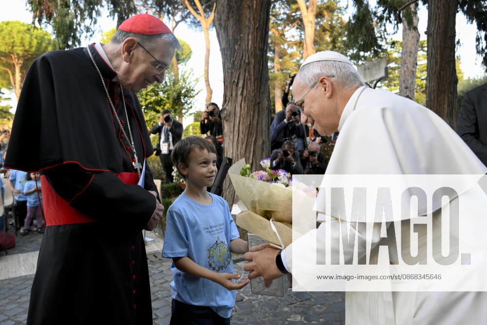 IPA89187803 - Italy, Rome, Vatican, October 1, 2026: Pope Leo XIV reacts as he attends the One Million Children Praying the Rosary event at the Lourdes Grotto in the Vatican Gardens. Photograph by VATICAN MEDIA Catholic Press Photo