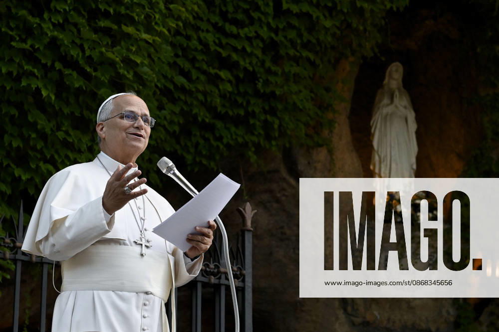 IPA89187805 - Italy, Rome, Vatican, October 1, 2026: Pope Leo XIV reacts as he attends the One Million Children Praying the Rosary event at the Lourdes Grotto in the Vatican Gardens. Photo by VATICAN MEDIA Catholic Press Photo
