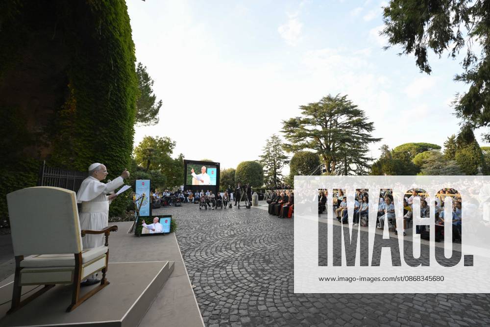 IPA89187808 - Italy, Rome, Vatican, October 1, 2026: Pope Leo XIV reacts as he attends the One Million Children Praying the Rosary event at the Lourdes Grotto in the Vatican Gardens. Photograph by VATICAN MEDIA Catholic Press Photo