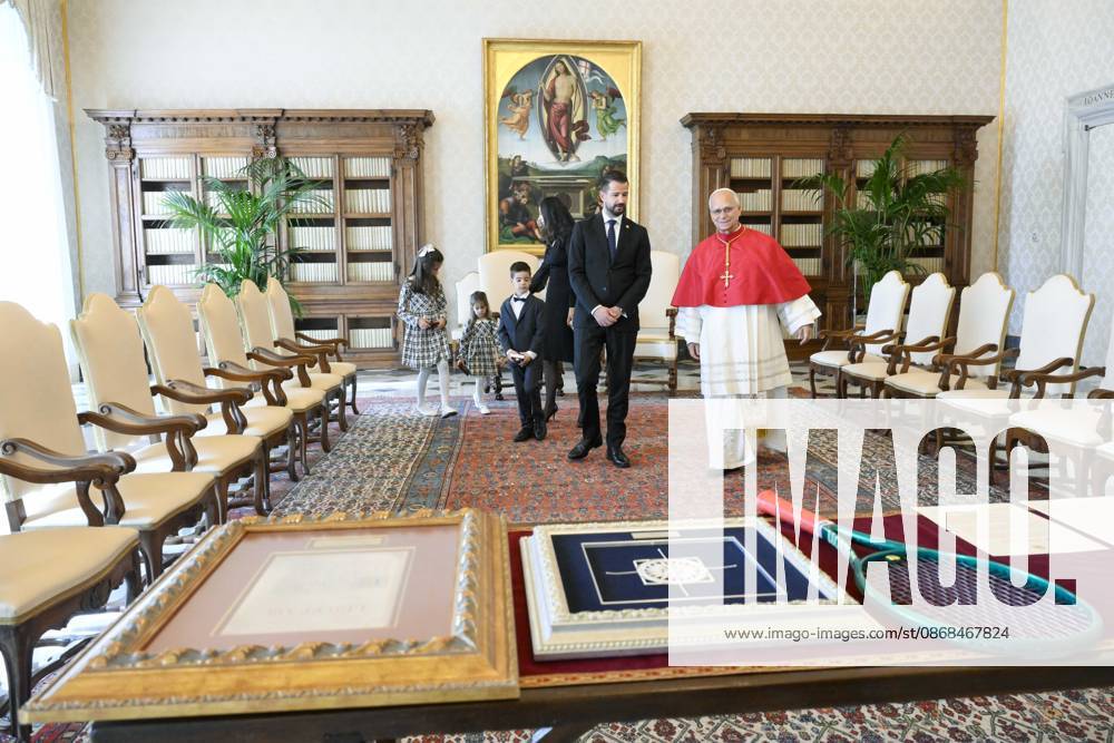 IPA89254427 - Italy, Rome, Vatican, October 3, 2026: Pope Leo XIV receives His Excellency Mr. Jakov Milatovic, President of Montenegro, in a private audience at the Vatican. Photo by VATICAN MEDIA Catholic Press Photo