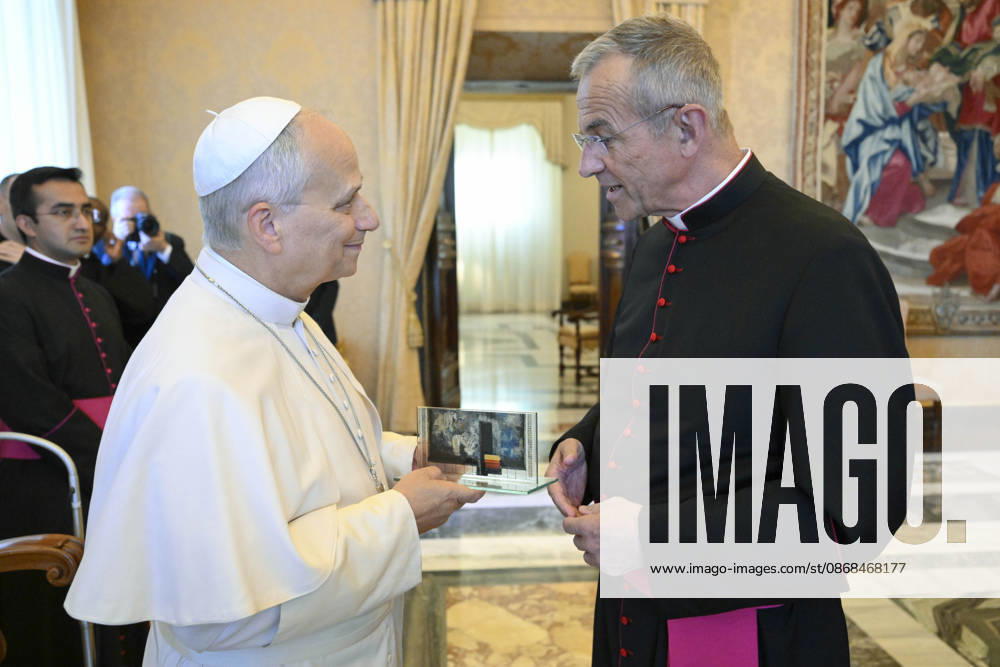 IPA89255145 - Italy, Rome, Vatican, October 3, 2026: Pope Leo XIV receives members of the Pontifical Teutonic College of Santa Maria in Campo Santo on the 150th anniversary of its founding during a private audience at the Vatican. Photo by VATICAN MEDIA Catholic Press Photo