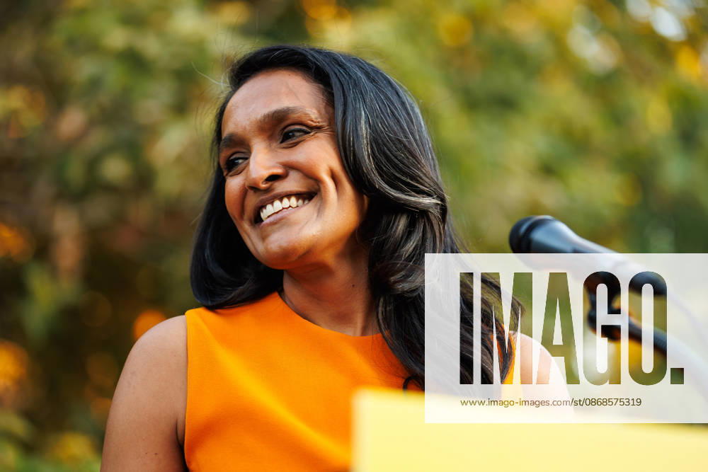 Los Angeles mayoral candidate NITHYA RAMAN gives a speech to her supporters during an event at Los Angeles Trade-Technical College in downtown Los Angeles on Sunday, Oct. 4, 2026. A recent poll by UC Berkeley indicates that Raman currently leads Los Angeles Mayor Karen Bass by 11 points, 39% to 28% Los Angeles USA - ZUMAt176 20261004_zsp_t176_010