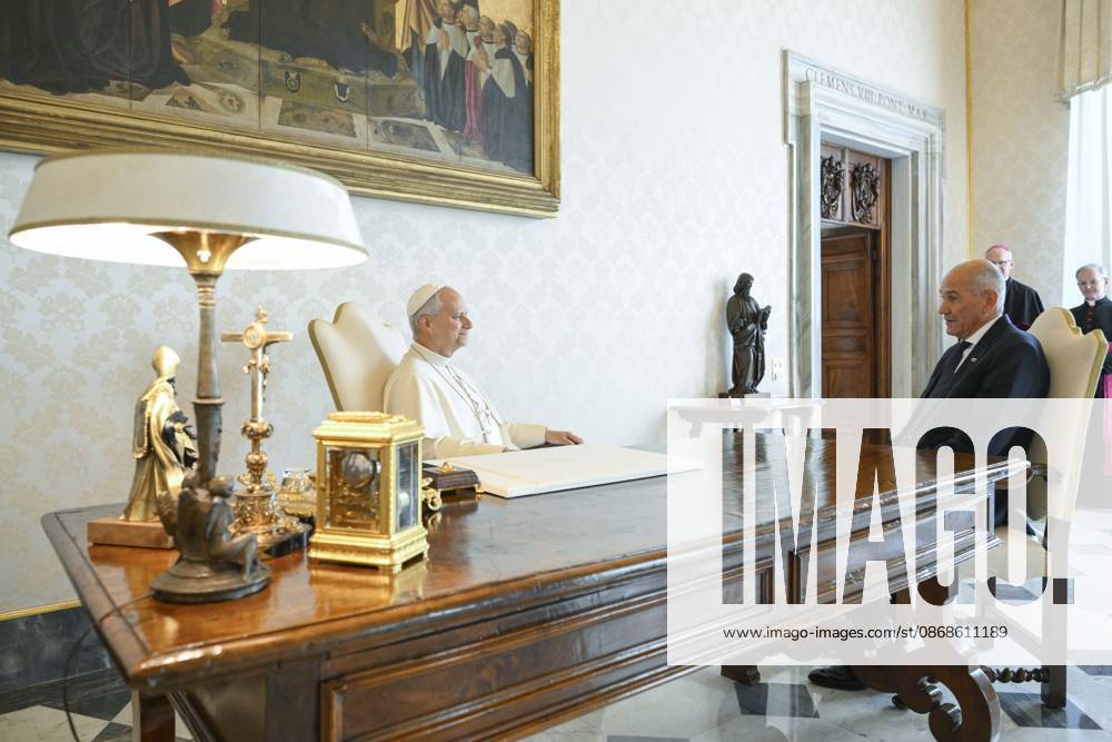 IPA89331406 - Italy, Rome, Vatican, October 5, 2026 Pope Leo XIV receives His Excellency Mr. Janez Jansa, Prime Minister of the Republic of Slovenia, in a private audience at the Vatican. Photograph by VATICAN MEDIA Catholic Press Photo