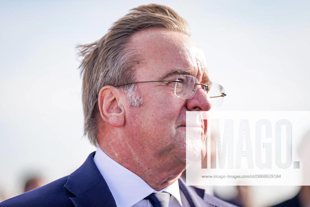 Germany, Emden: Federal Minister of Defense Boris Pistorius (SPD) as he departs following the press conference on the decision regarding the new naval port at Rysumer Nacken. Portrait, close-up, profile, serious expression, Boris Pistorius, Minister of Defense, Bundeswehr, German Navy, naval port, naval base, Rysumer N