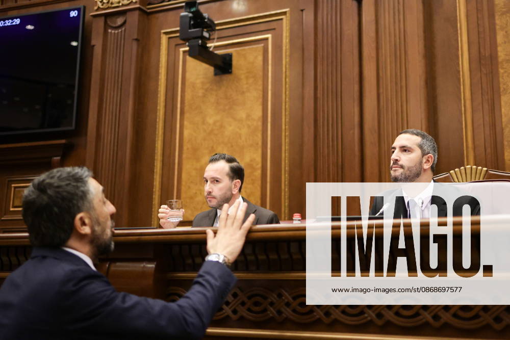 ARMENIA, YEREVAN - OCTOBER 6, 2026: President of the National Assembly Ruben Rubinyan (R) is pictured during the 2nd session of the Armenian National Assembly of the 9th convocation Yerevan Armenia - ZUMAt113 20261006_zaa_t113_012