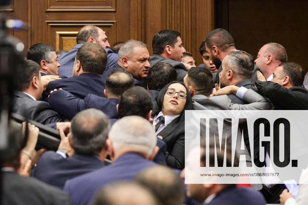 ARMENIA, YEREVAN - OCTOBER 6, 2026: A brawl breaks out between lawmakers during the 2nd session of the Armenian National Assembly of the 9th convocation Yerevan Armenia - ZUMAt113 20261006_zaa_t113_014