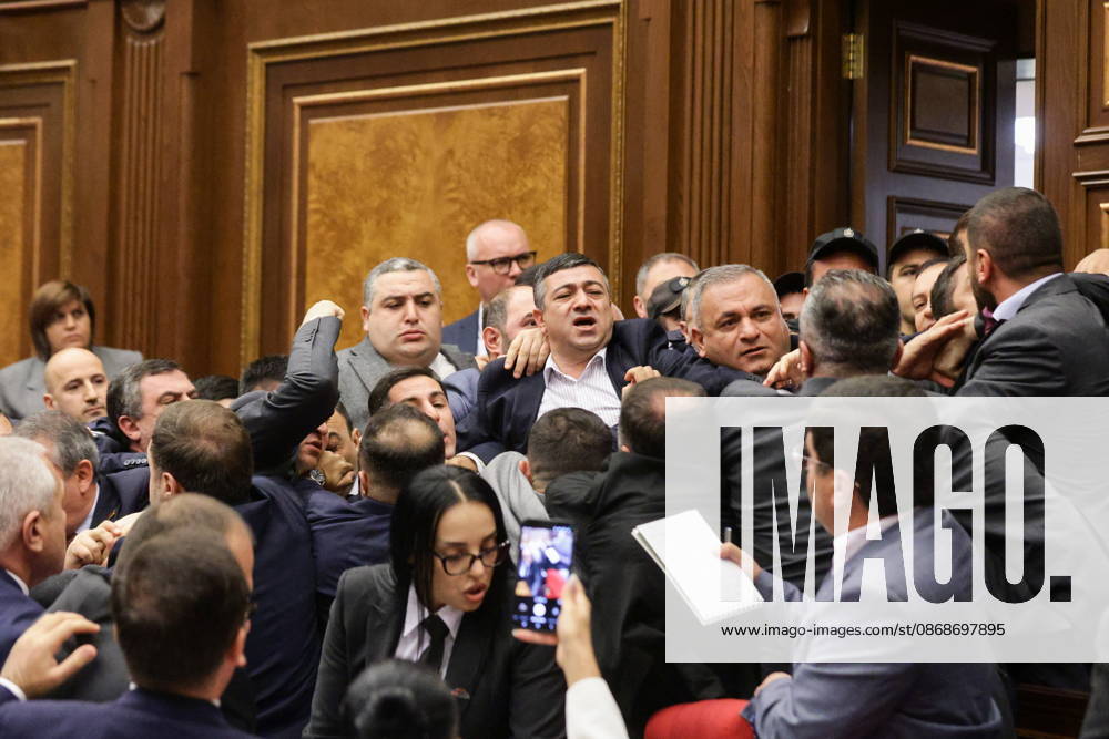 ARMENIA, YEREVAN - OCTOBER 6, 2026: A brawl breaks out between lawmakers during the 2nd session of the Armenian National Assembly of the 9th convocation Yerevan Armenia - ZUMAt113 20261006_zaa_t113_015