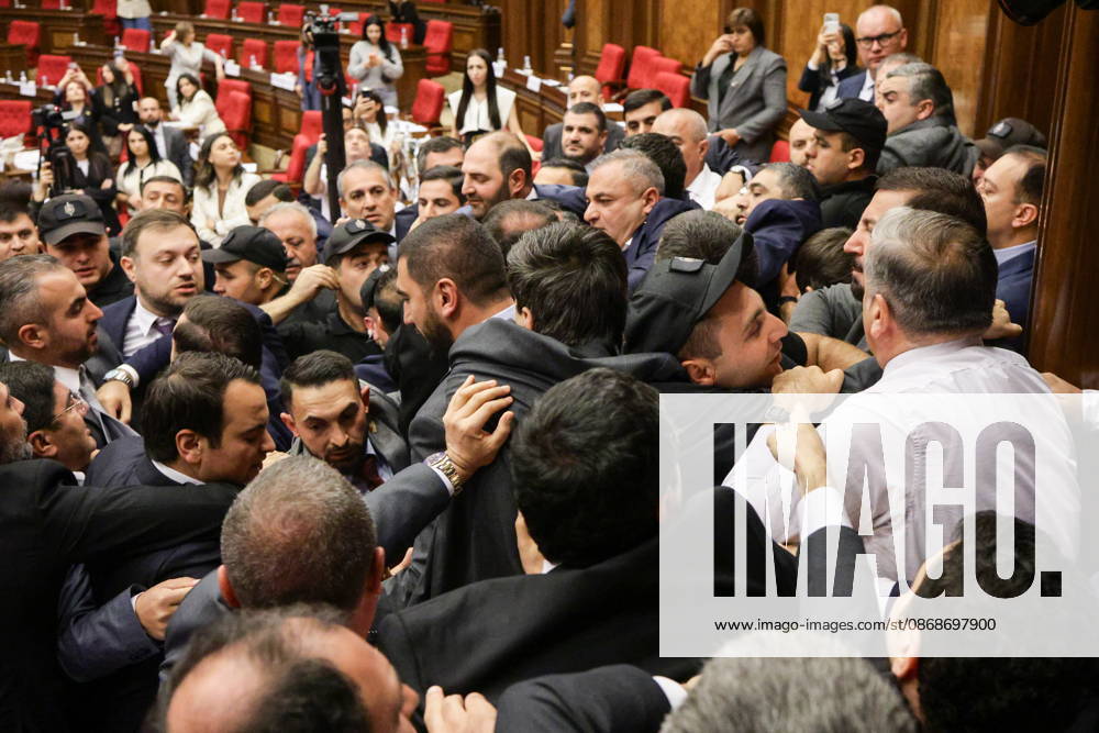 ARMENIA, YEREVAN - OCTOBER 6, 2026: A brawl breaks out between lawmakers during the 2nd session of the Armenian National Assembly of the 9th convocation Yerevan Armenia - ZUMAt113 20261006_zaa_t113_017