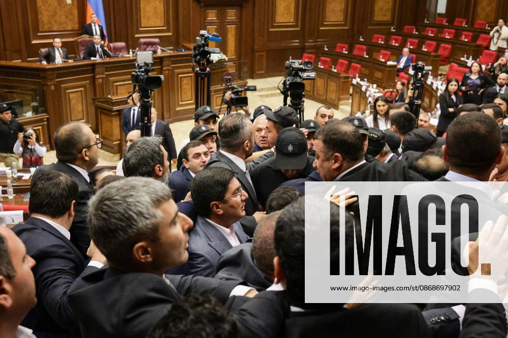 ARMENIA, YEREVAN - OCTOBER 6, 2026: A brawl breaks out between lawmakers during the 2nd session of the Armenian National Assembly of the 9th convocation Yerevan Armenia - ZUMAt113 20261006_zaa_t113_018